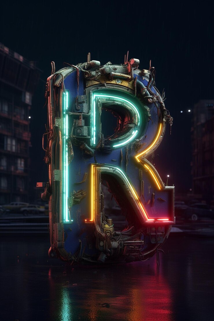 Foto letra r cyberpunk logotipo de colores claros ultra detallado
