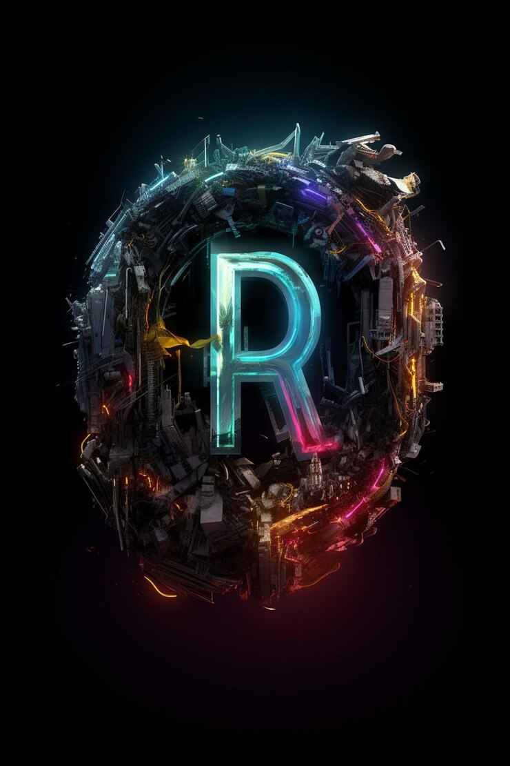 Foto letra r cyberpunk logotipo de colores claros ultra detallado