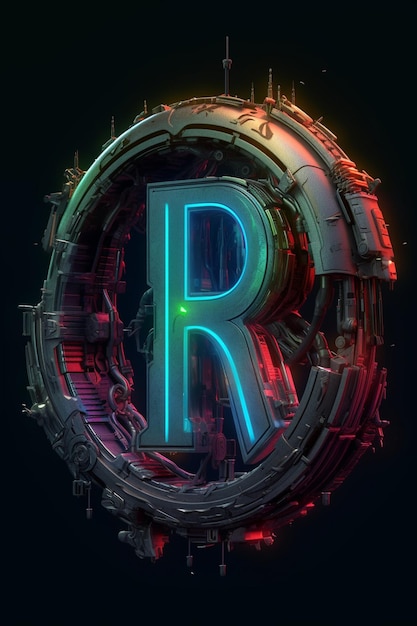 Letra R cyberpunk logotipo de colores claros ultra detallado