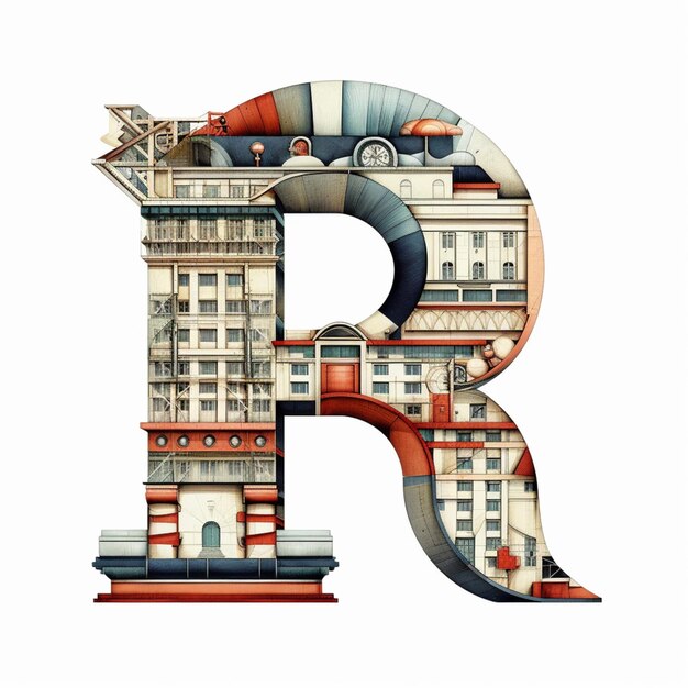 Foto una letra r está escrita en un estilo gráfico.