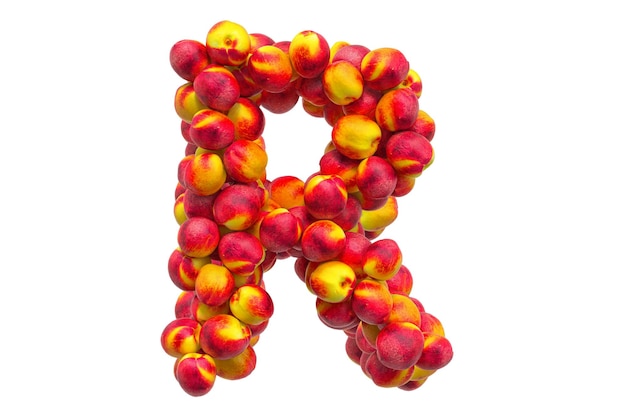 Letra R de nectarinas o melocotones renderizado 3D