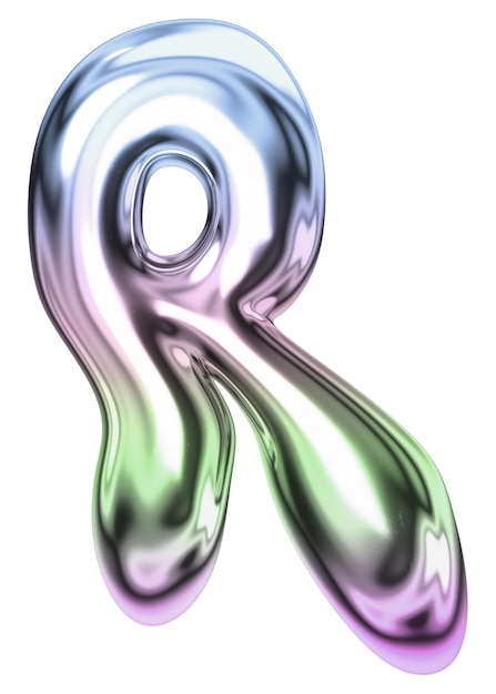 Letra R png holográfica fuente cromada fluida fondo transparente