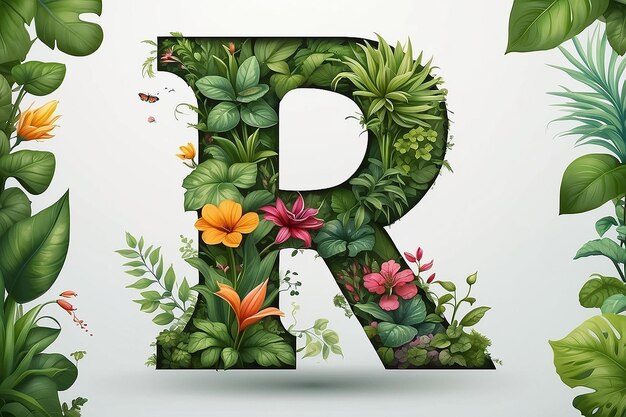 Foto letra r realista con plantas