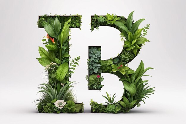 Foto letra r realista con plantas