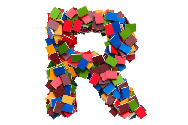 Letra R de renderizado 3D de libros de colores