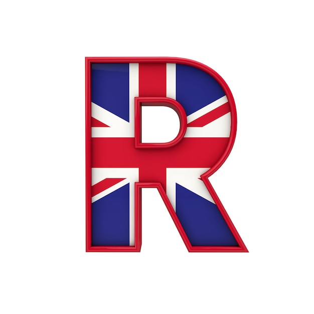 Letra R Union Jack fonte Grã-Bretanha bandeira letras renderização em 3D