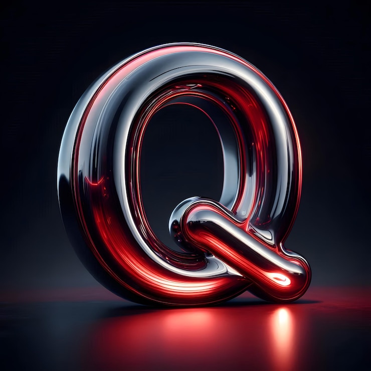 Foto una letra roja q está iluminada en una luz plateada y roja brillante
