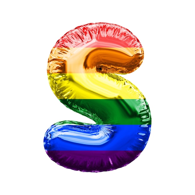 Letra s bandeira do orgulho gay fonte de balão de folha brilhante d renderização