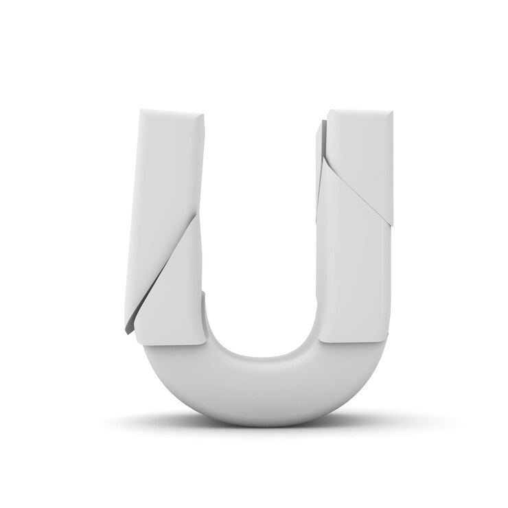 Letra U Broken cracked font 3D Rendering