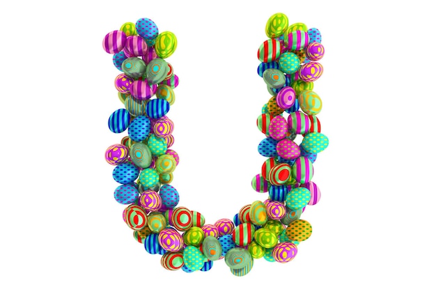 Letra U de renderizado 3D de huevos de Pascua de colores