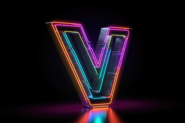Letra v de estilo neón retro en fondo negro