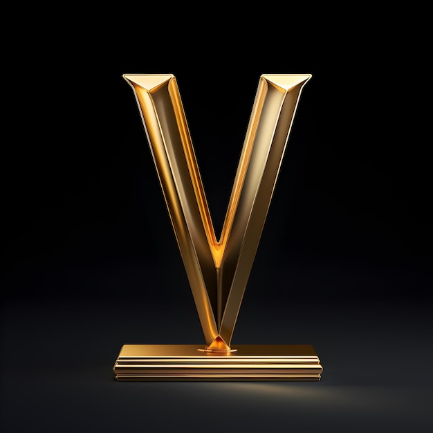 La letra V para la victoria forma premium y el concepto realista de la copa de trofeo de oro de ganar