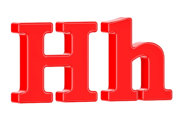 Foto letra vermelha inglesa h com serifs renderização 3d