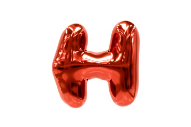 Letra vermelha metelica H de fonte de balão feita de balão de hélio realista, ilustração 3d premium.