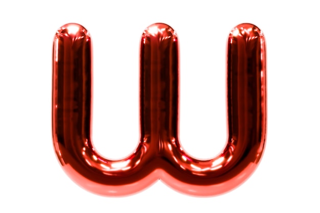 Letra vermelha metelica W de fonte de balão feita de balão de hélio realista, ilustração 3d premium.