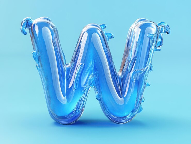 Foto una letra de vidrio azul w está hecha de vidrio