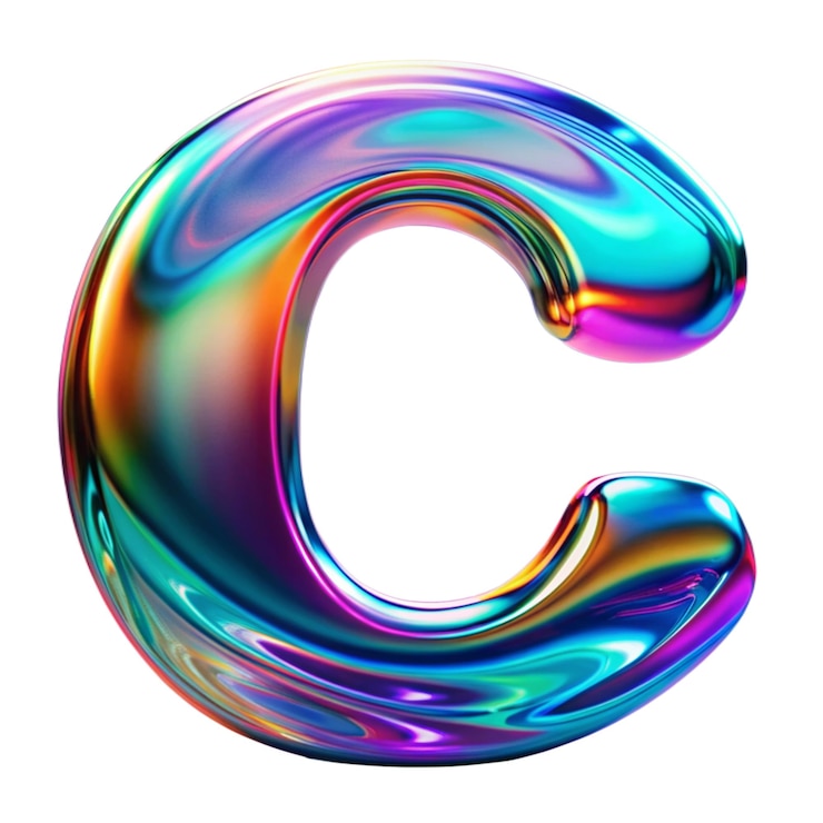 Foto una letra de vidrio colorida c está pintada con un efecto multicolor