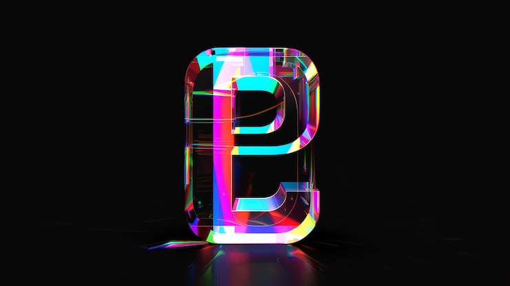 Foto una letra de vidrio p con colores iridescentes del arco iris