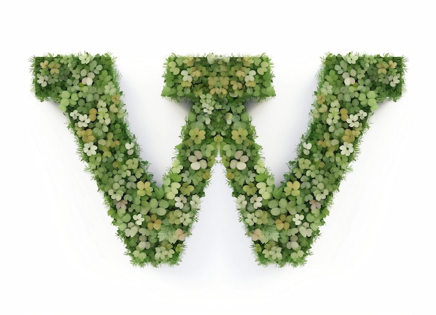 Letra W do alfabeto feito de folhas verdes de trevo Generative AI
