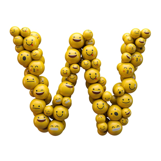 Letra W emoji fuente de caracteres 3D Rendering