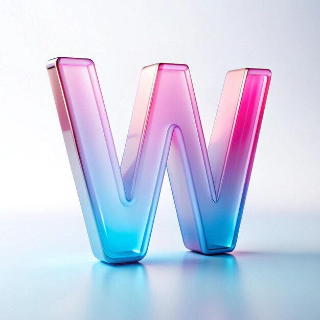 Letra W hecha de vidrio transparente multicolor 3D de estilo neón de vidrio hecha de letra W