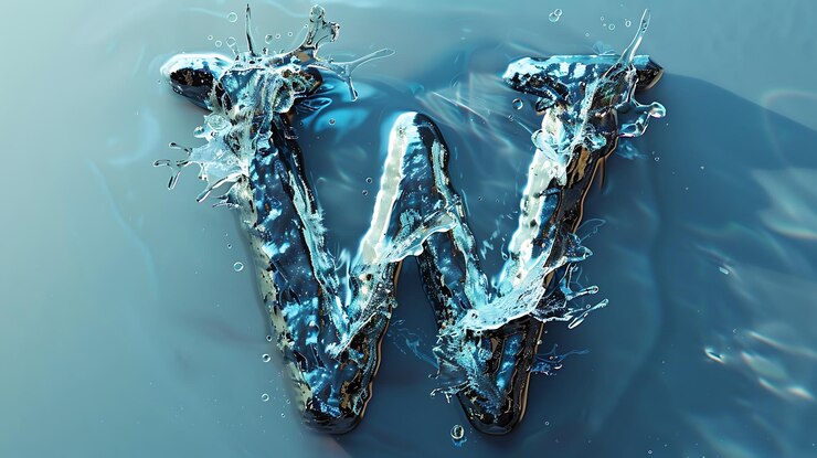 Foto letra w realista con textura de agua