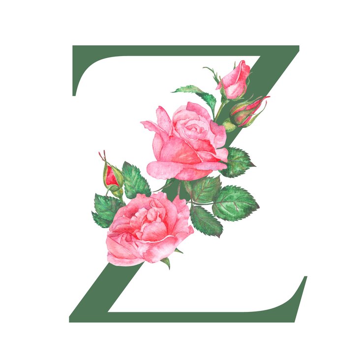 Foto la letra z adornada con rosas un alfabeto floral con flores rosadas