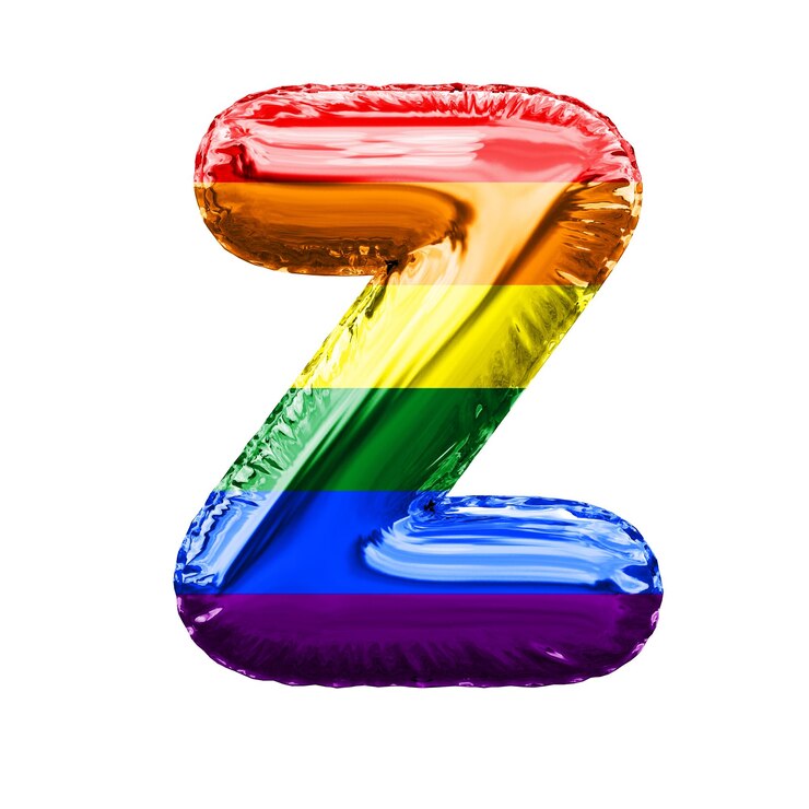 Foto letra z bandera del orgullo gay hoja brillante globo fuente d representación