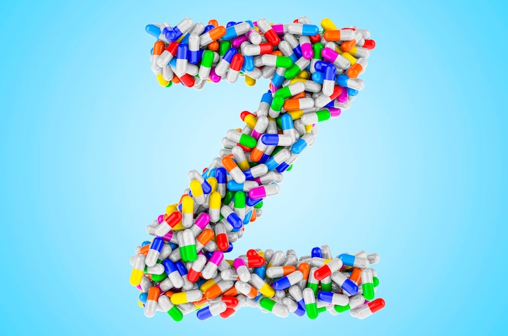 Foto la letra z de las cápsulas de medicamentos y las pastillas en 3d