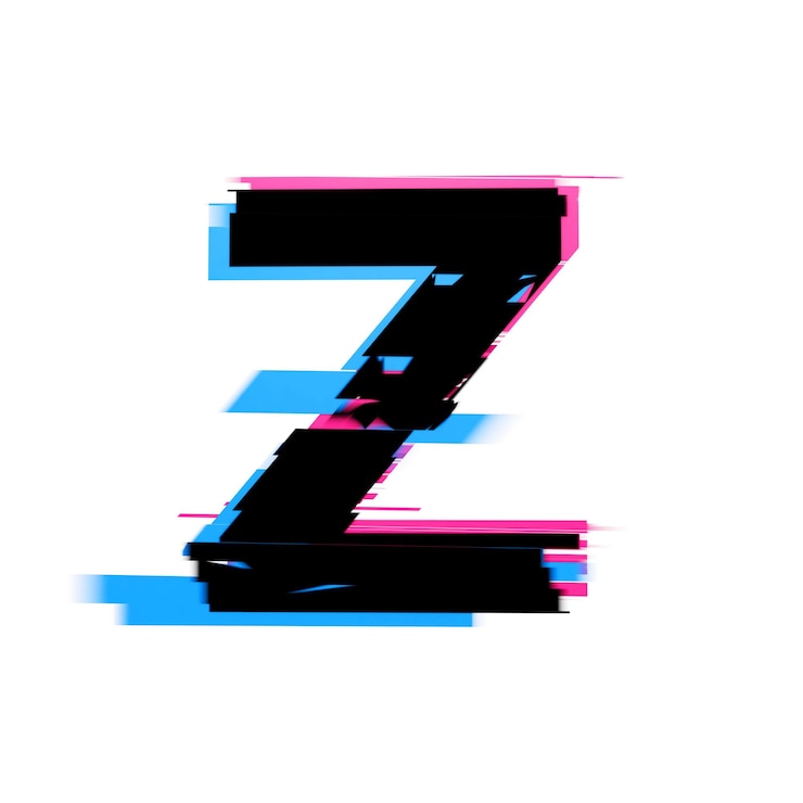 Foto letra z distorsionada neón glitch efecto texto fuente d render