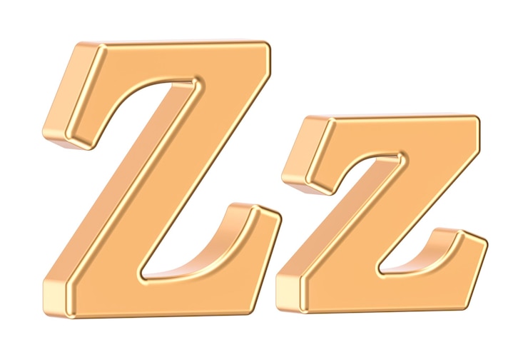 Foto letra z dorada en inglés con serifs renderización 3d
