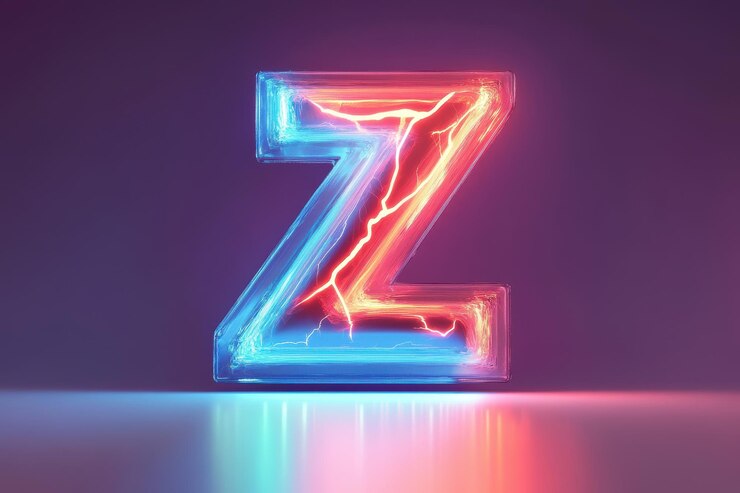 Foto la letra z está iluminada con luces azules y rojas dándole un aspecto futurista