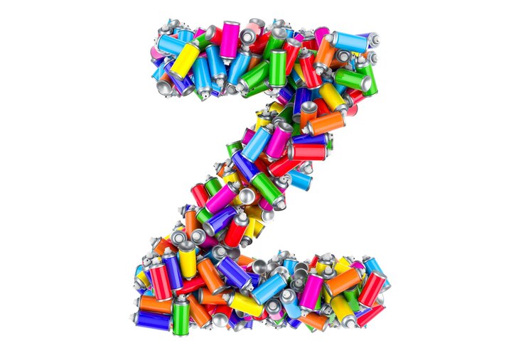 Foto letra z de latas de pintura en aerosol de colores renderizado 3d