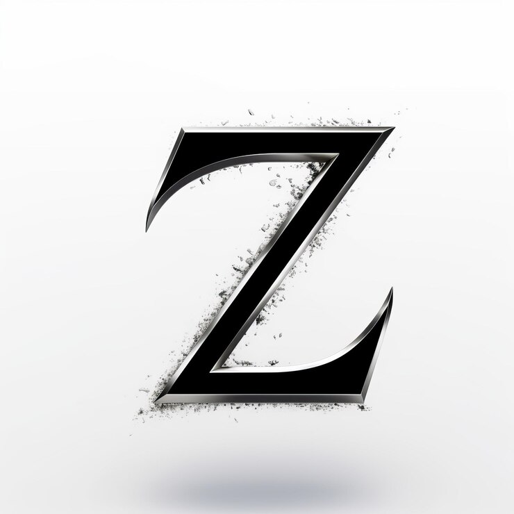 Foto letra z de metal negro con estilo cryengine y pigmentación explosiva
