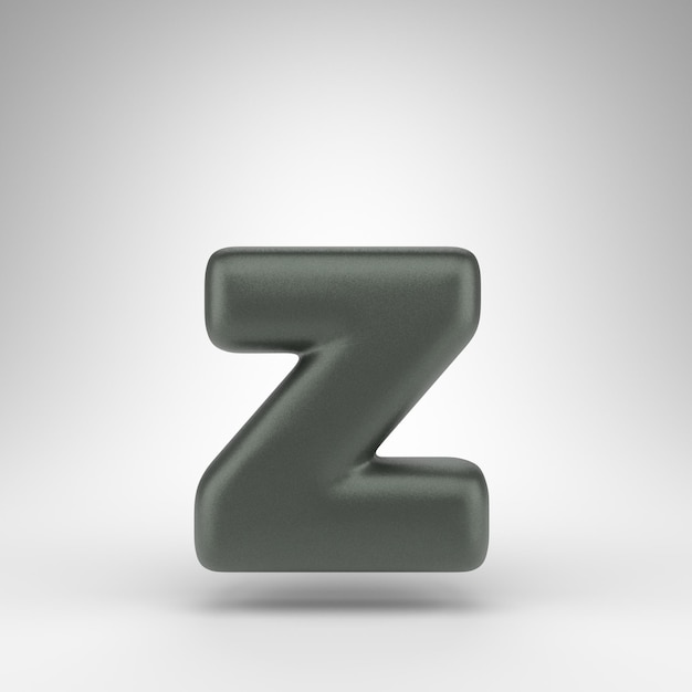 Letra Z minúscula sobre fondo blanco. Fuente renderizada 3D verde anodizado con textura mate.