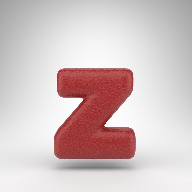 Foto letra z minúscula sobre fondo blanco. letra 3d de cuero rojo con textura de piel.