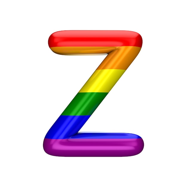 Letra Z orgullo gay arco iris bandera alfabeto LGBT fuente 3D Rendering