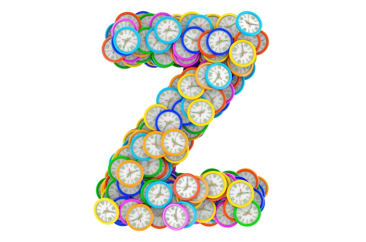 Foto letra z de relojes de pared de colores renderizado 3d