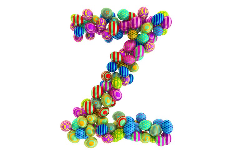 Foto letra z de renderizado 3d de huevos de pascua de colores