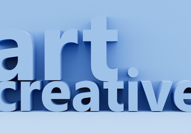 Letras 3D arte sinal criativo em fundo azul claro conceito de negócio modelo 3D composição em design minimal arte tecnologia de negócios criatividade conceito de desenvolvimento moderno
