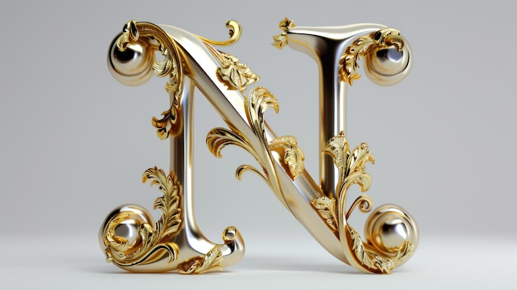 Foto letras 3d de la n dorada con oro
