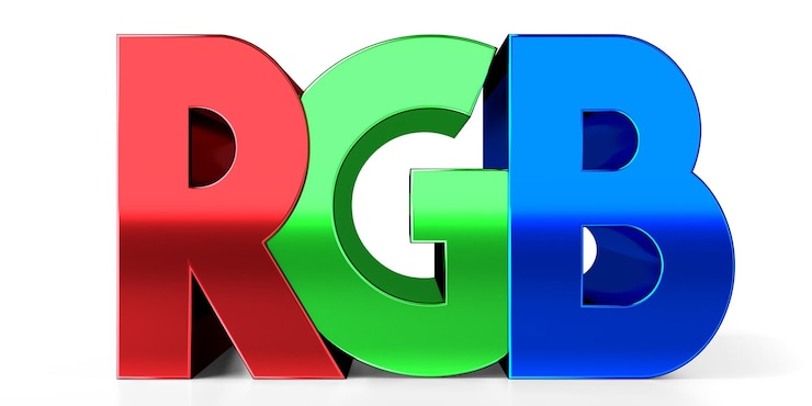 Foto letras 3d rgb sobre fondo blanco.