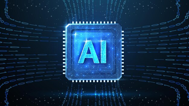 Las letras Ai en el chip de la tecnología AI del núcleo del robot de la línea eléctrica