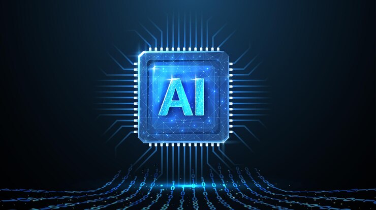 Las letras Ai en el chip de la tecnología AI del núcleo del robot de la línea eléctrica