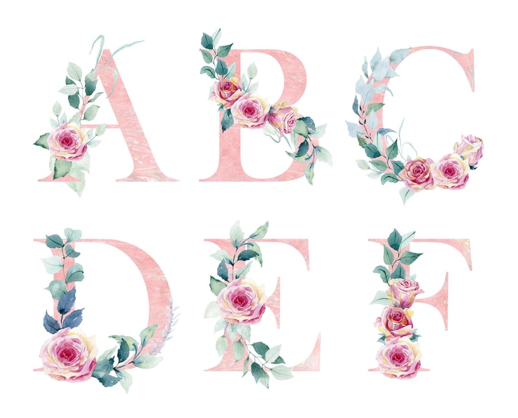 Foto letras del alfabeto del alfabeto con flores.