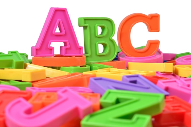 Foto letras del alfabeto de colores de plástico abc