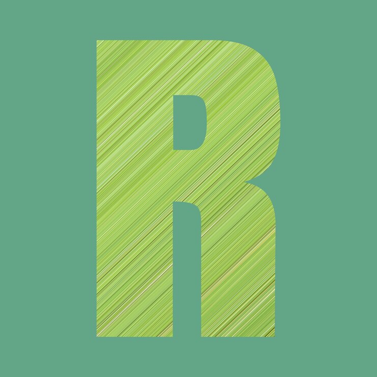 Foto letras del alfabeto de forma r en estilo de patrón verde sobre fondo de color verde pastel para el diseño en su trabajo.