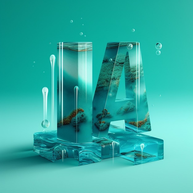 Letras Arafed hechas de hielo con un fondo azul generativo ai