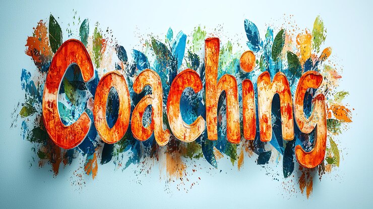 Foto letras artísticas coloridas que muestran la palabra coaching