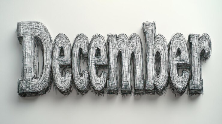 Foto letras artísticas de diciembre que destacan la textura única y la inspiración festiva